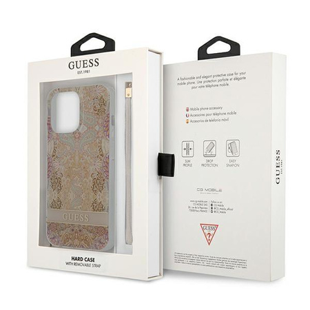 Guess Flower Cord - Etui ze smyczką iPhone 13 Pro Max (Gold)