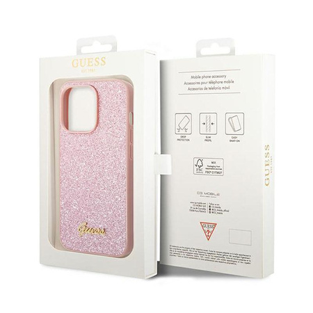 Guess Glitter Flakes Metal Logo Case – Etui iPhone 14 Pro Max (różowy)
