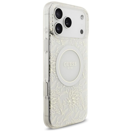 Guess IML Flowers Electro Pearl Strap MagSafe - Etui iPhone 17 Pro Max (biały)