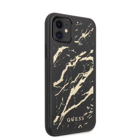 Guess Marble Glass Gold Glitter - Etui iPhone 11 (czarny)