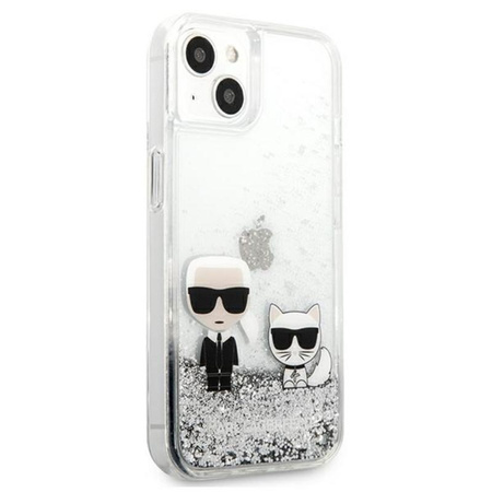 Karl Lagerfeld Liquid Glitter Karl & Choupette - Etui iPhone 13 (srebrny)