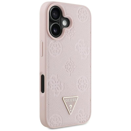 Guess Grained Hot Stamp Peony Triangle Logo MagSafe - Etui do iPhone 16 (różowy)