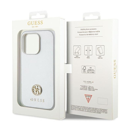 Guess 4G Strass Metal Logo - Etui iPhone 15 Pro (srebrny)