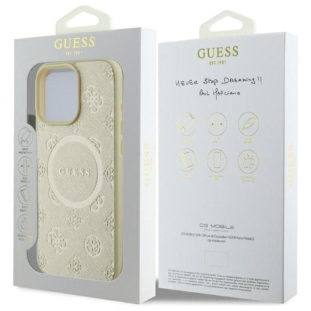 Guess Saffiano Peony Classic Logo MagSafe - Etui iPhone 16 Pro Max (złoty)