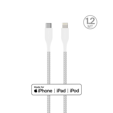 PURO Fabric Ultra Strong - Kabel w oplocie heavy duty USB-C / Lightning MFi 1,2m (biały)