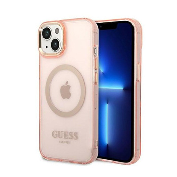 Guess Gold Outline Translucent MagSafe - Etui iPhone 14 Plus (różowy)