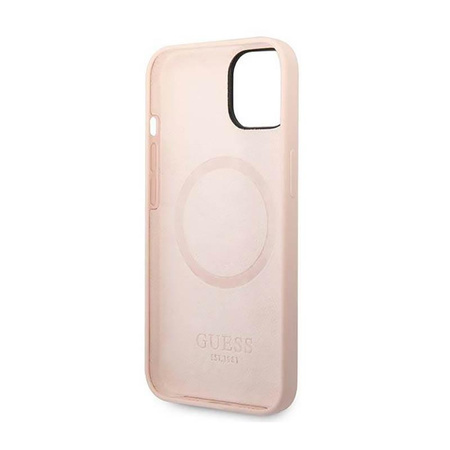 Guess Silicone Logo Plate MagSafe - Etui iPhone 14 Plus (różowy)