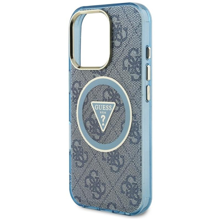 Guess IML Metal Glitter 4G Circle Triangle MagSafe - Etui do iPhone 16 Pro Max (niebieski)