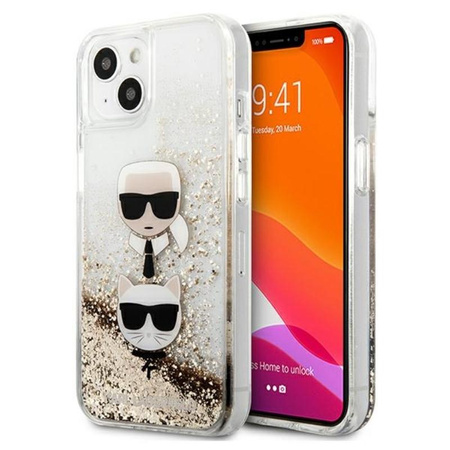 Karl Lagerfeld Liquid Glitter Karl & Choupette Head - Etui iPhone 13 (złoty)