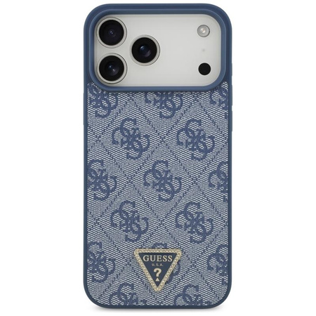 Guess Leather 4G Triangle Strass MagSafe - Etui iPhone 17 Pro Max (niebieski)