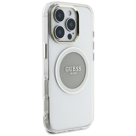 Guess IML Metal Colored Circle Classic Logo MagSafe - Etui do iPhone 16 Pro (szary)