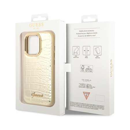 Guess Croco Collection – Etui iPhone 14 Pro Max (złoty)