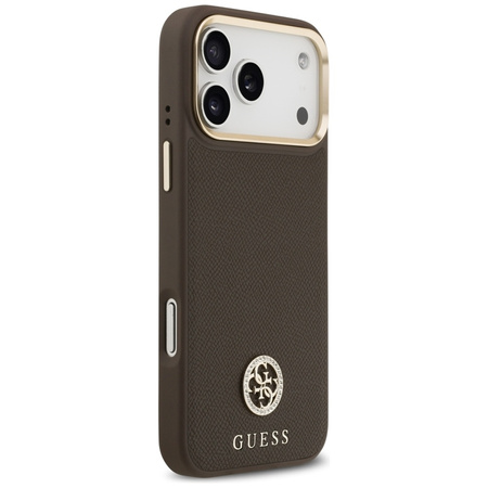 Guess Grained Strass Logo MagSafe - Etui iPhone 17 Pro Max (brązowy)