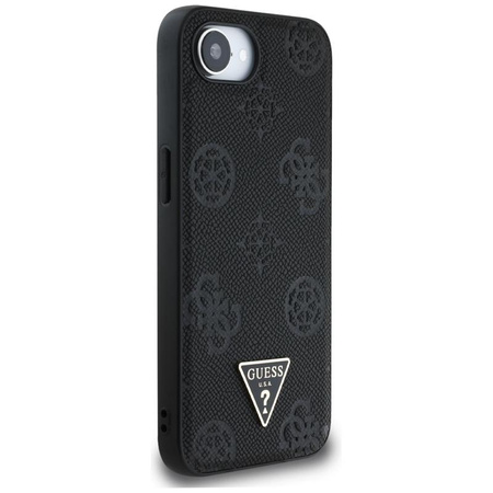 Guess Grained Hot Stamp Peony Triangle Logo MagSafe - Etui do iPhone 16e (czarny)