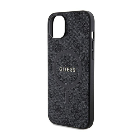 Guess 4G Collection Leather Metal Logo MagSafe - Etui iPhone 15 Plus / 14 Plus (czarny)