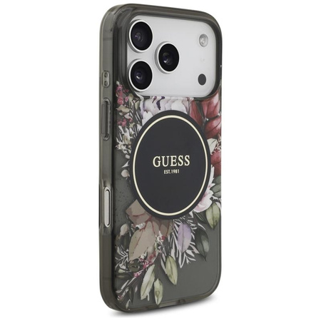 Guess IML Flowers Electro Pearl Strap MagSafe - Etui iPhone 17 Pro (czarny)