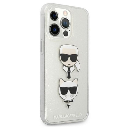 Karl Lagerfeld Glitter Karl & Choupette Head - Etui iPhone 13 Pro Max (srebrny)