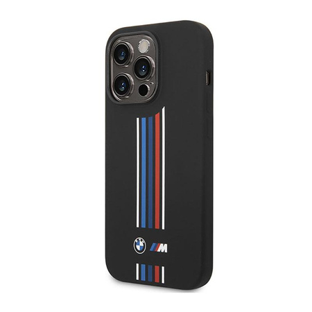 BMW Silicone Vertical Tricolor Lines - Etui iPhone 14 Pro (czarny)