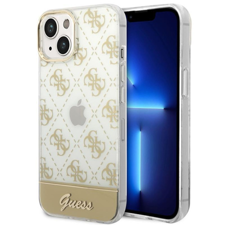 Guess 4G Stripe Script Logo Electroplated Pattern – Etui iPhone 14 (złoty)