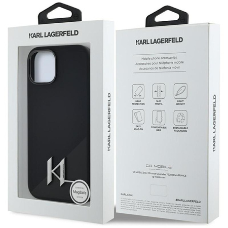Karl Lagerfeld Silicone Shadow Metal Initial MagSafe - Etui do iPhone 15 (czarny)