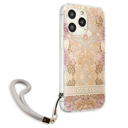 Guess Flower Cord - Etui ze smyczką iPhone 13 Pro Max (Gold)