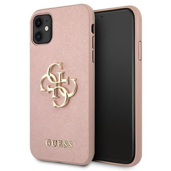 Guess Saffiano 4G Big Metal Logo - Etui iPhone 11 (różowy)