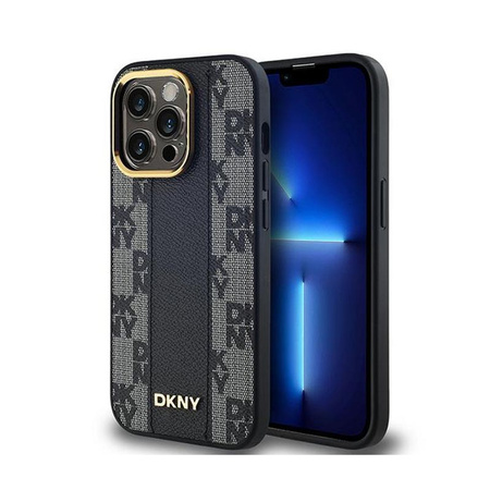 DKNY Leather Checkered Mono Pattern MagSafe - Etui iPhone 14 Pro Max (czarny)