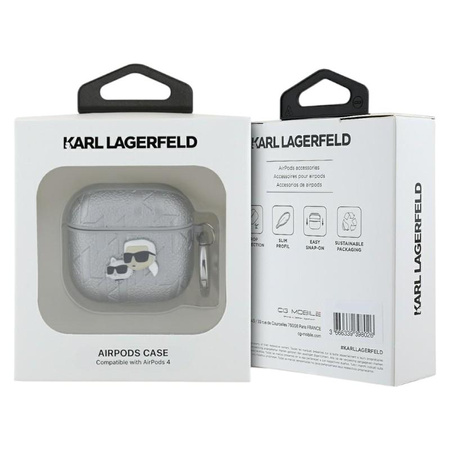 Karl Lagerfeld Monogram Karl & Choupette Head - Etui AirPods 4 (srebrny)