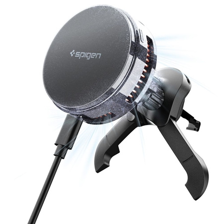 Spigen Essential EV25MFAQ - Magnetyczny uchwyt samochodowy na kratkę nawiewu z ładowaniem bezprzewodowym 25W MagSafe Qi2.2 (Black)