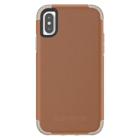 Griffin Survivor Prime Leather - Pancerne etui iPhone X (brązowy)