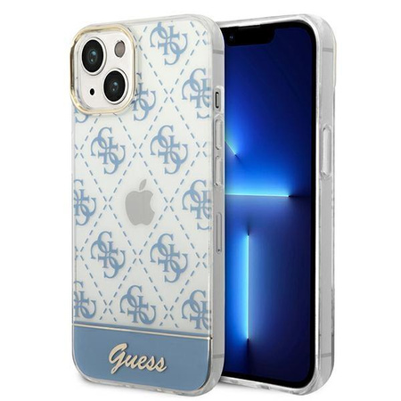 Guess 4G Stripe Script Logo Electroplated Pattern – Etui iPhone 14 (niebieski)
