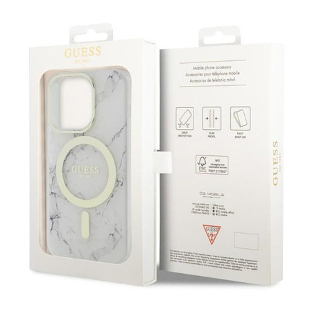 Guess Marble MagSafe - Etui iPhone 14 Pro Max (Biały)
