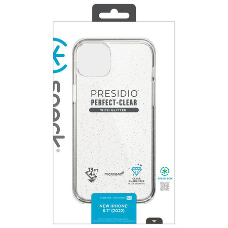 Speck Presidio Perfect-Clear with Glitter - Etui iPhone 14 Plus z powłoką MICROBAN (Clear / Gold Glitter)