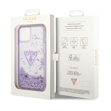 Guess Liquid Glitter Triangle Logo Case – Etui iPhone 14 Plus (fioletowy)