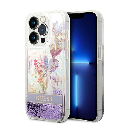 Guess Liquid Glitter Flower – Etui iPhone 14 Pro Max (fioletowy)