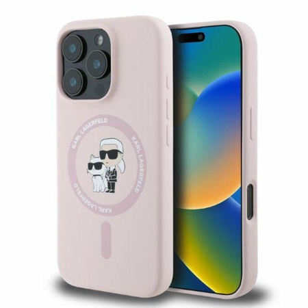 Karl Lagerfeld Silicone Karl & Choupette Ring MagSafe - Etui iPhone 16 Pro (różowy)