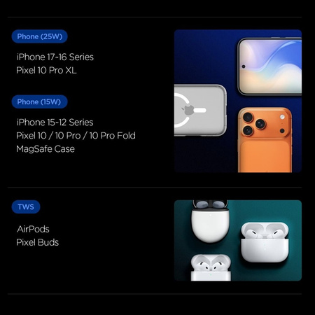 Spigen Essential EF302MOQ - Ładowarka bezprzewodowa 2w1 z MagSafe 25W Qi2.2 (Black)