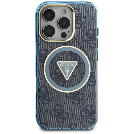 Guess IML Metal Glitter 4G Circle Triangle MagSafe - Etui do iPhone 16 Pro Max (niebieski)