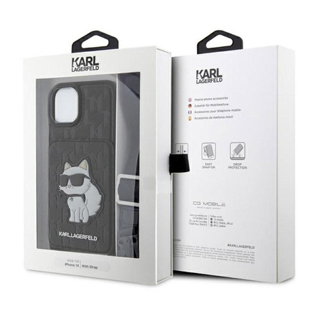 Karl Lagerfeld Crossbody NFT Saffiano Monogram Choupette - Etui iPhone 14 (Czarny)