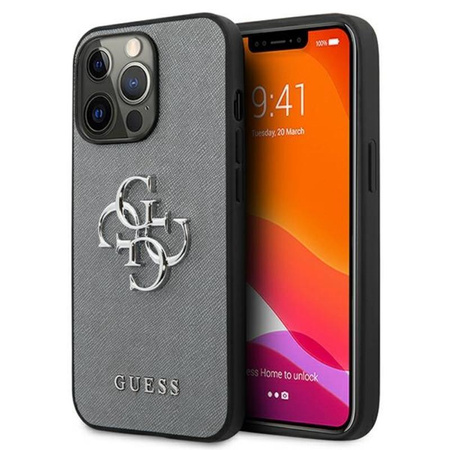 Guess Saffiano 4G Big Silver Logo - Etui iPhone 13 Pro (szary)