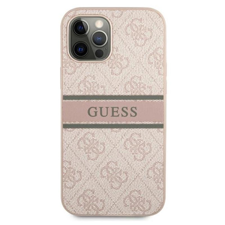 Guess 4G Printed Stripe - Etui iPhone 12 / iPhone 12 Pro (różowy)