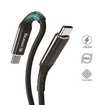 Crong Armor Link - Kabel 100W PD 5A USB-C do USB-C 200cm (czarny)