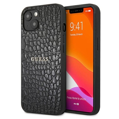 Guess Croco Stamp Lines - Etui iPhone 13 mini (czarny)