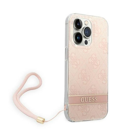 Guess 4G Print Cord - Etui ze smyczką iPhone 14 Pro Max (różowy)