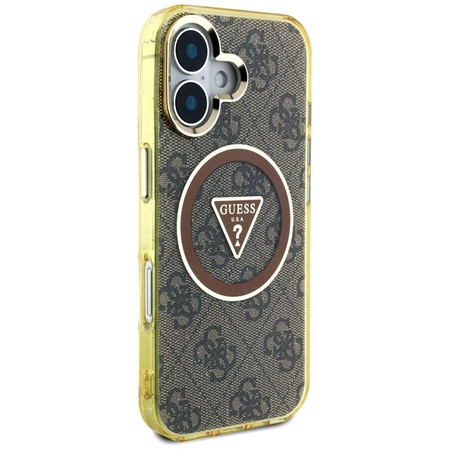 Guess IML Metal Glitter 4G Circle Triangle MagSafe - Etui do iPhone 16 (brązowy)