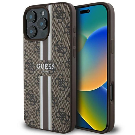 Guess 4G Printed Stripes MagSafe - Etui iPhone 16 Pro Max (brązowy)