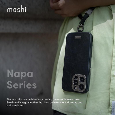 Moshi Napa MagSafe - Skórzane etui iPhone 15 Pro Max (Midnight Black)