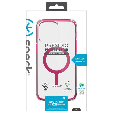 Speck Presidio Perfect-Clear with Impact Geometry + MagSafe - Etui iPhone 14 Pro Max z powłoką MICROBAN (Clear / Digital Pink)