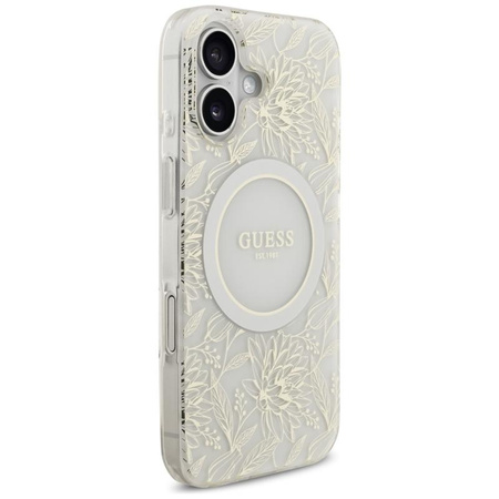 Guess IML Flowers Electro Pearl Strap MagSafe - Etui iPhone 17 (biały)