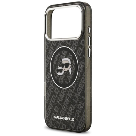 Karl Lagerfeld IML Glitter Karl & Choupette Heads Logo MagSafe - Etui iPhone 17 Pro Max (czarny)